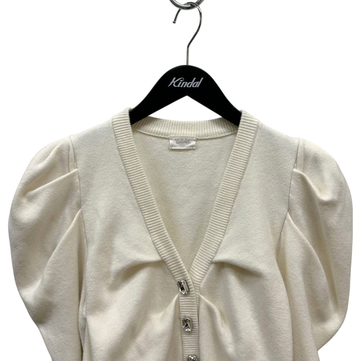 新品タグ付き Bibiy. ビビィ パール襟 ニットカーディガン ネイビー M 大きいサイズ レディース パールボタンニットカーディガン bro