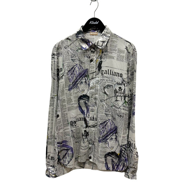 JOHN GALLIANO(ジョンガリアーノ) newspaper総柄シャツ ライトグレー