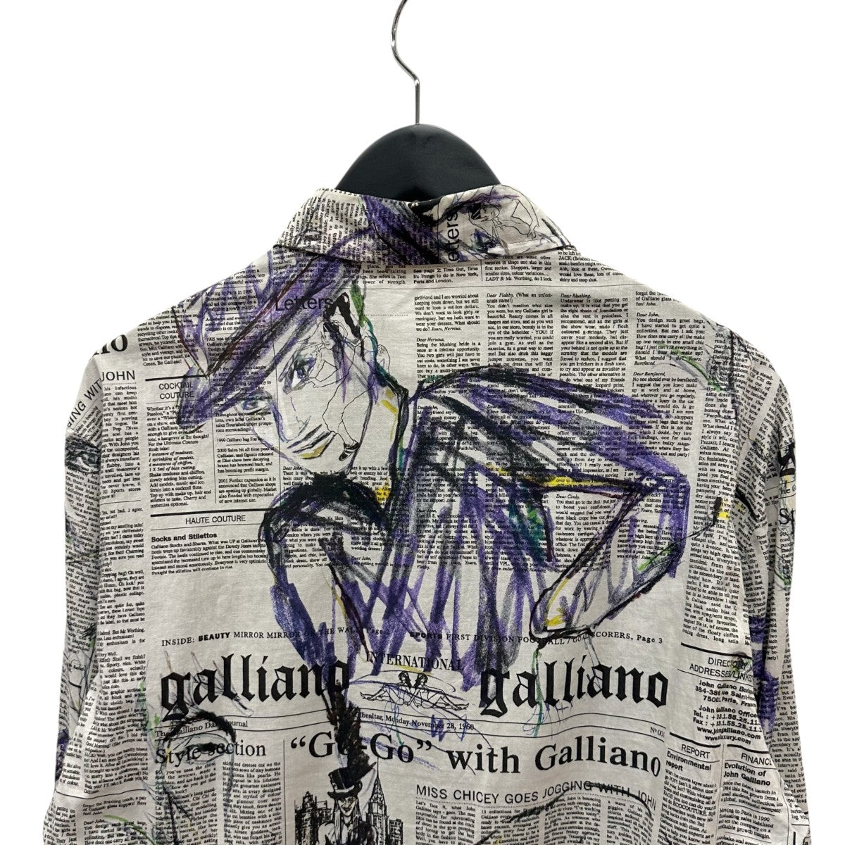 JOHN GALLIANO(ジョンガリアーノ) newspaper総柄シャツ ライトグレー