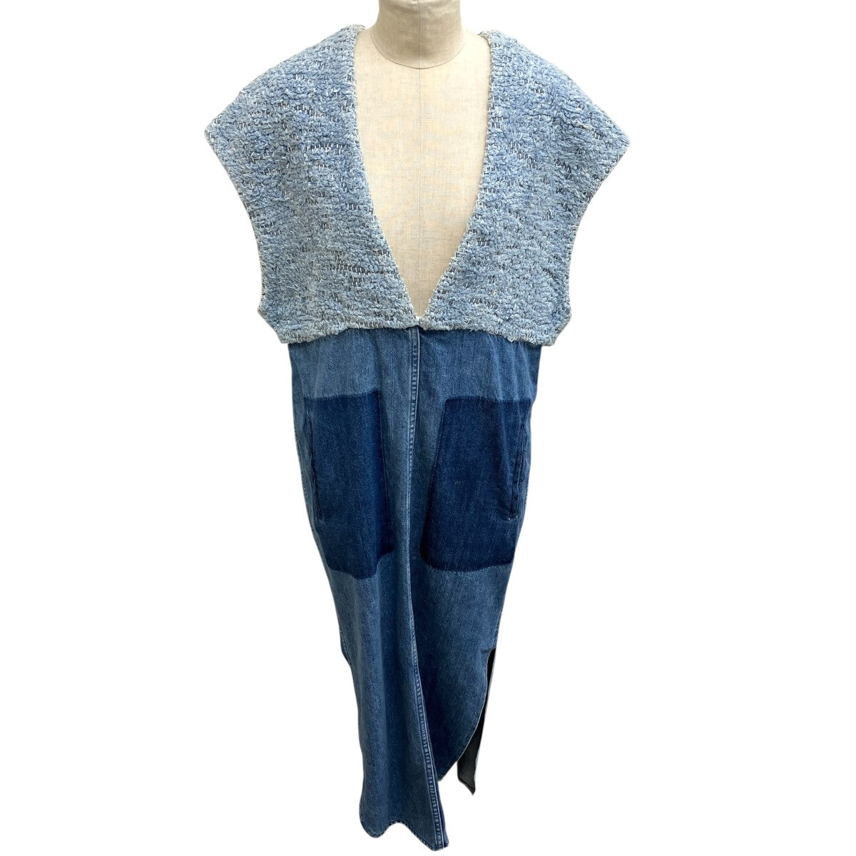 mame kurogouchi デニムワンピース ツイード 切り替え MM15AW-DR031 古着・中古-1枚目のアイテム画像