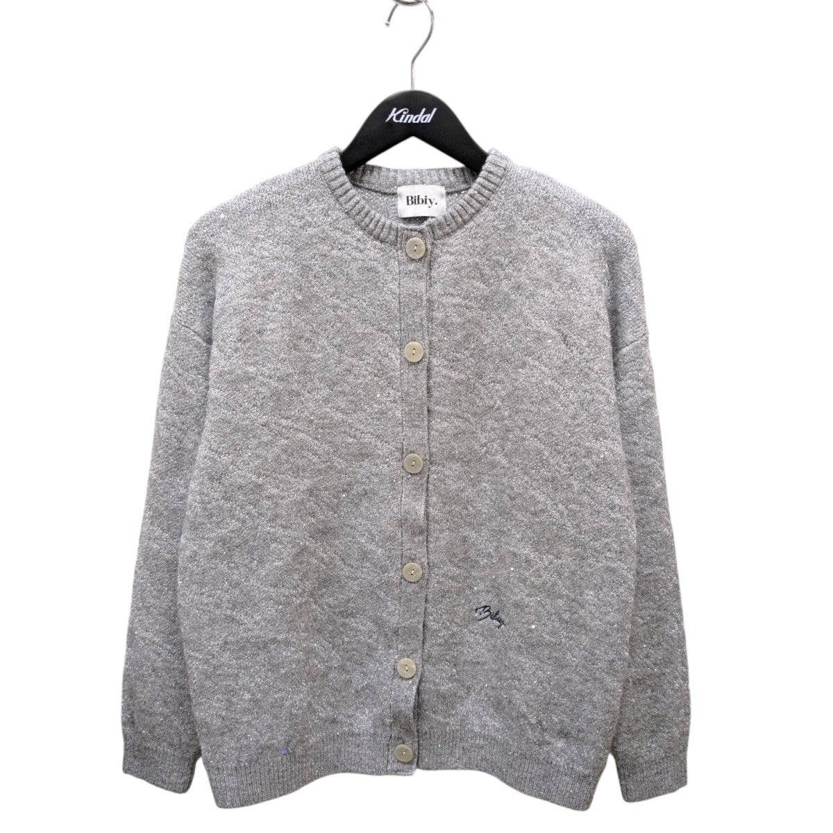 新品タグ付き Bibiy. ビビィ パール襟 ニットカーディガン ネイビー M 大きいサイズ レディース パールボタンニットカーディガン bro