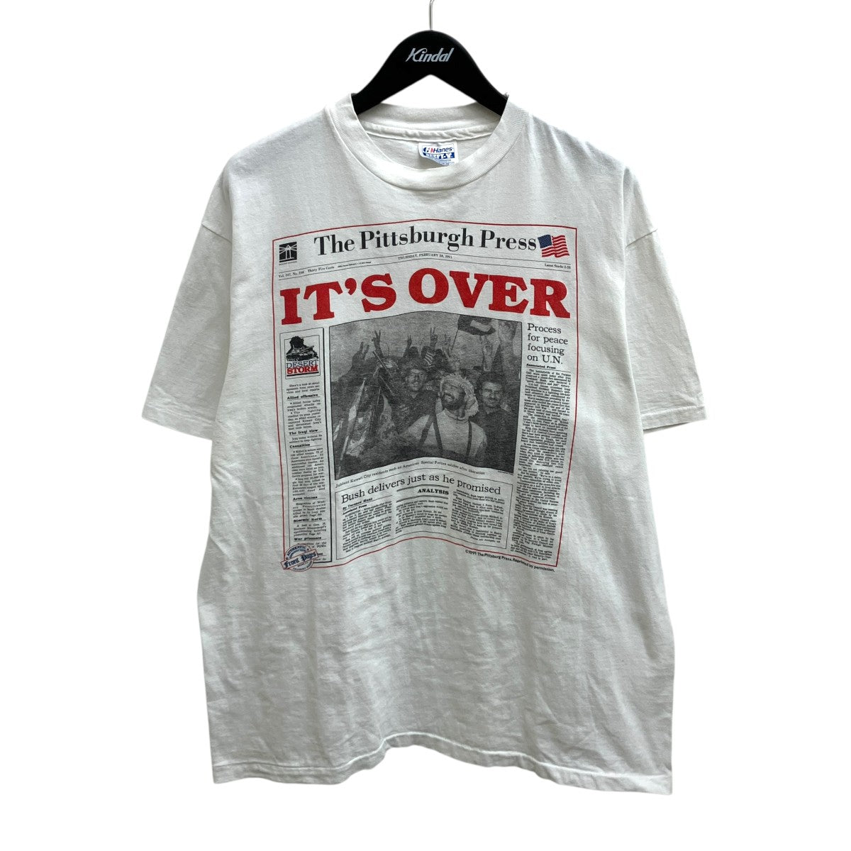 Hanes 90S湾岸戦争 ペーパーグラフィックTシャツ 古着・中古-1枚目のアイテム画像