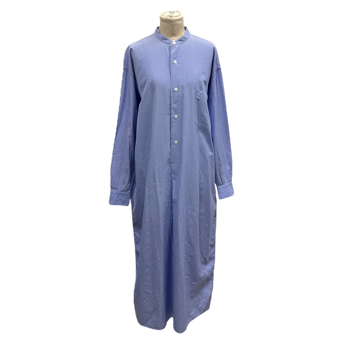 COMOLI(コモリ) ウールカシミヤ チェック バンドカラーシャツ長袖