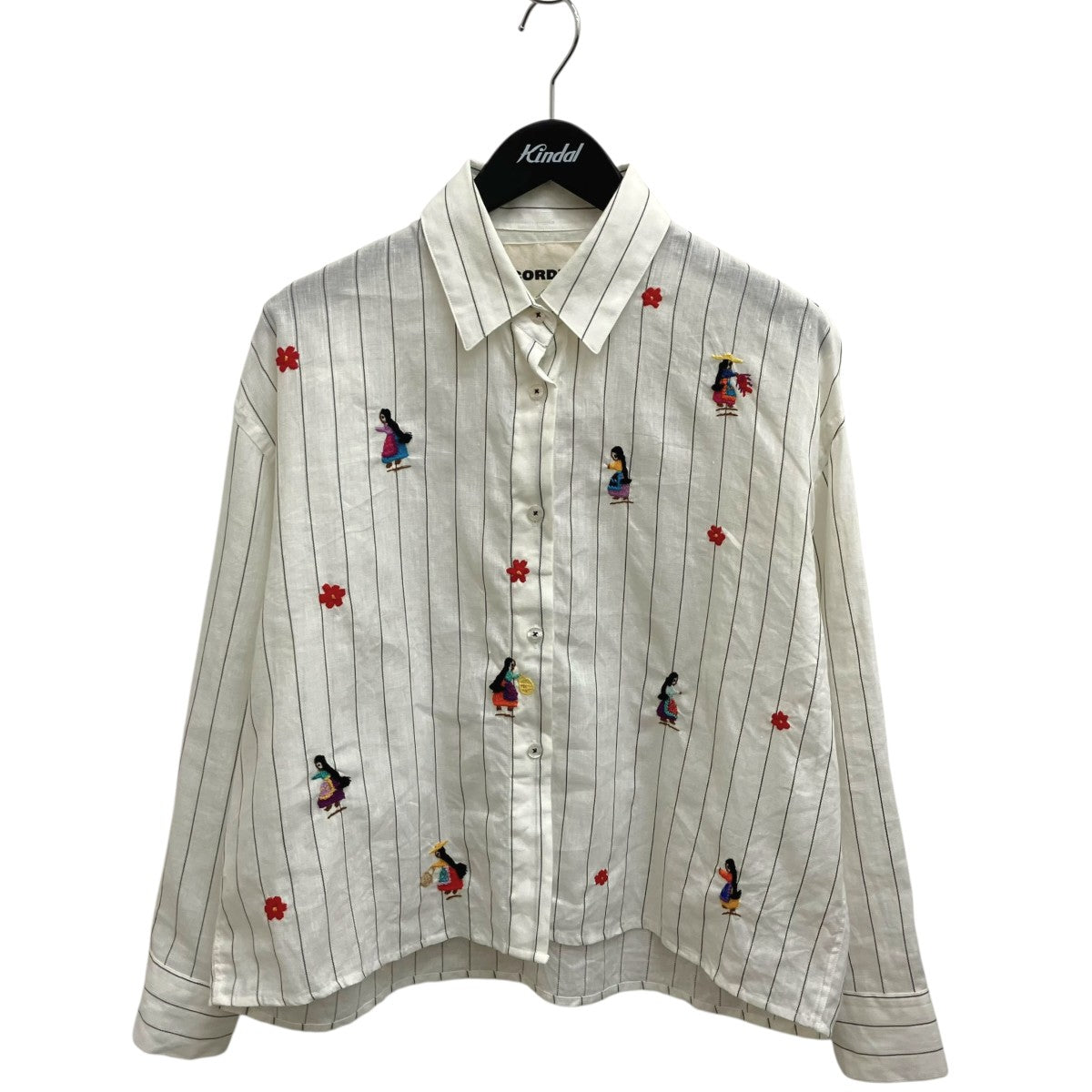 Mujeres Hand Embroidered Shirtストライプ長袖シャツ