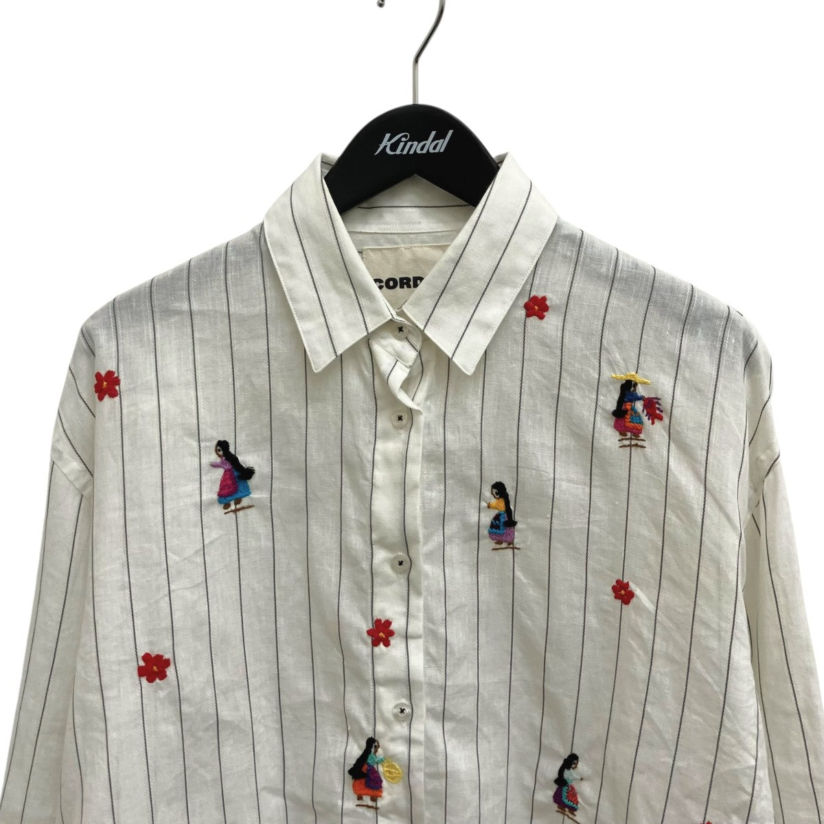 Mujeres Hand Embroidered Shirtストライプ長袖シャツ