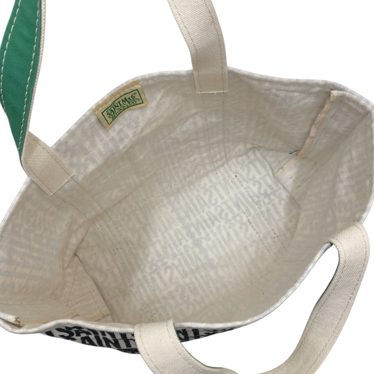 SAINT MICHAEL(セントマイケル) トートバッグ アイボリー×グリーン SAINT MICHAEL(セントマイケル) トートバッグ アイボリー×グリーン