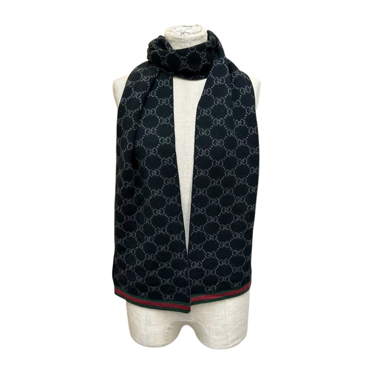 GUCCI(グッチ) GG柄マフラー325806 325806 ブラック×グレー サイズ 23