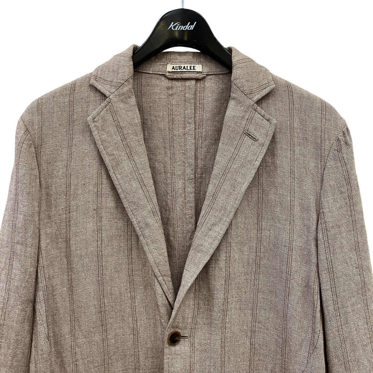 AURALEE LINEN WOOL SILK SHARK SKIN JACKETストライプテーラードジャケットA9SJ01LW 古着・中古-3枚目のアイテム画像