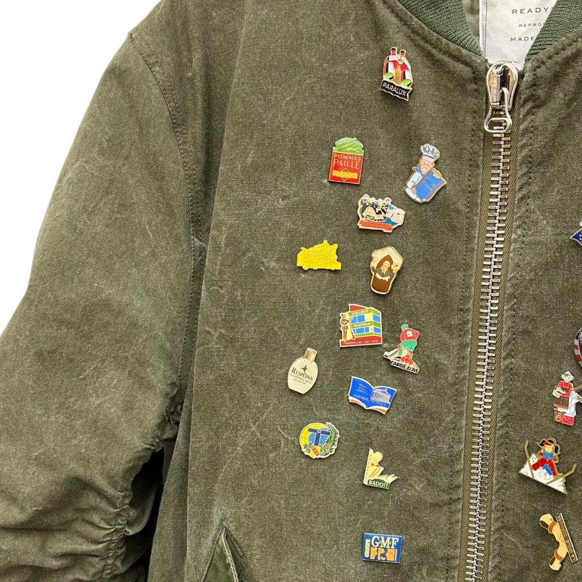 READYMADE JESSE JACKET WHIS PINSヴィンテージコットン再構築ミリタリーボンバーブルゾン 古着・中古-5枚目のアイテム画像