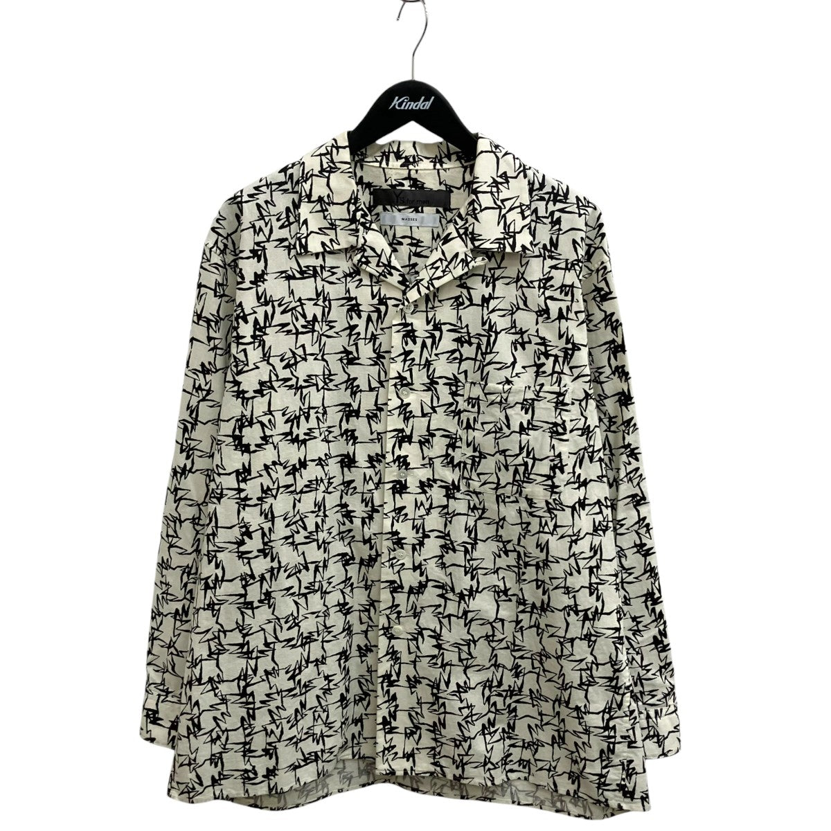 Y’S for men×MASSES COTTON PIGMENT PRINT OPEN COLLAR SHIRT長袖シャツML-B91-044 古着・中古-1枚目のアイテム画像