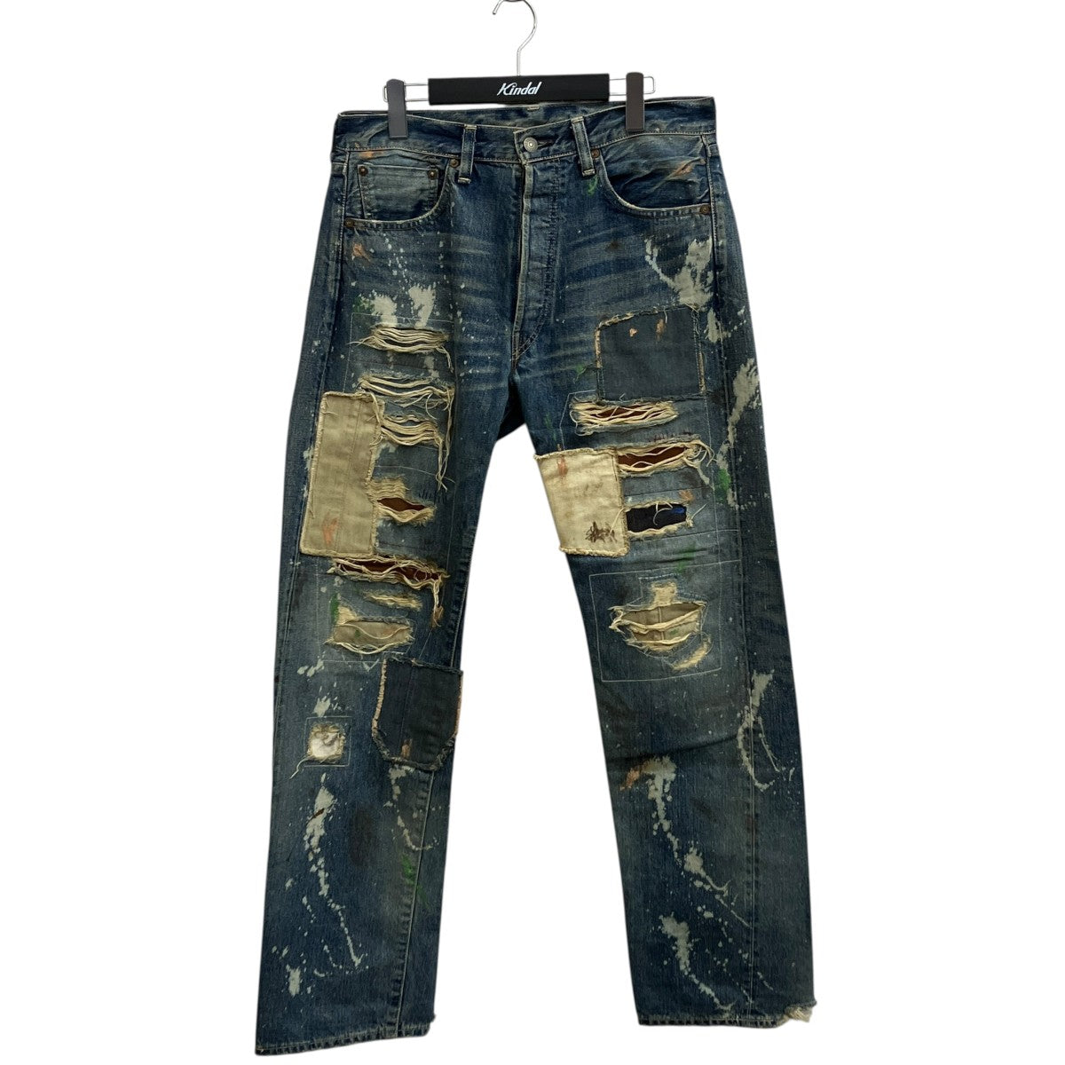LEVI’S 復刻 501XX 1955年モデル 日本製 ビッグE 赤耳セルビッチ ハードウォーン＆リペアード デニムパンツ 55501-0049 古着・中古-1枚目のアイテム画像