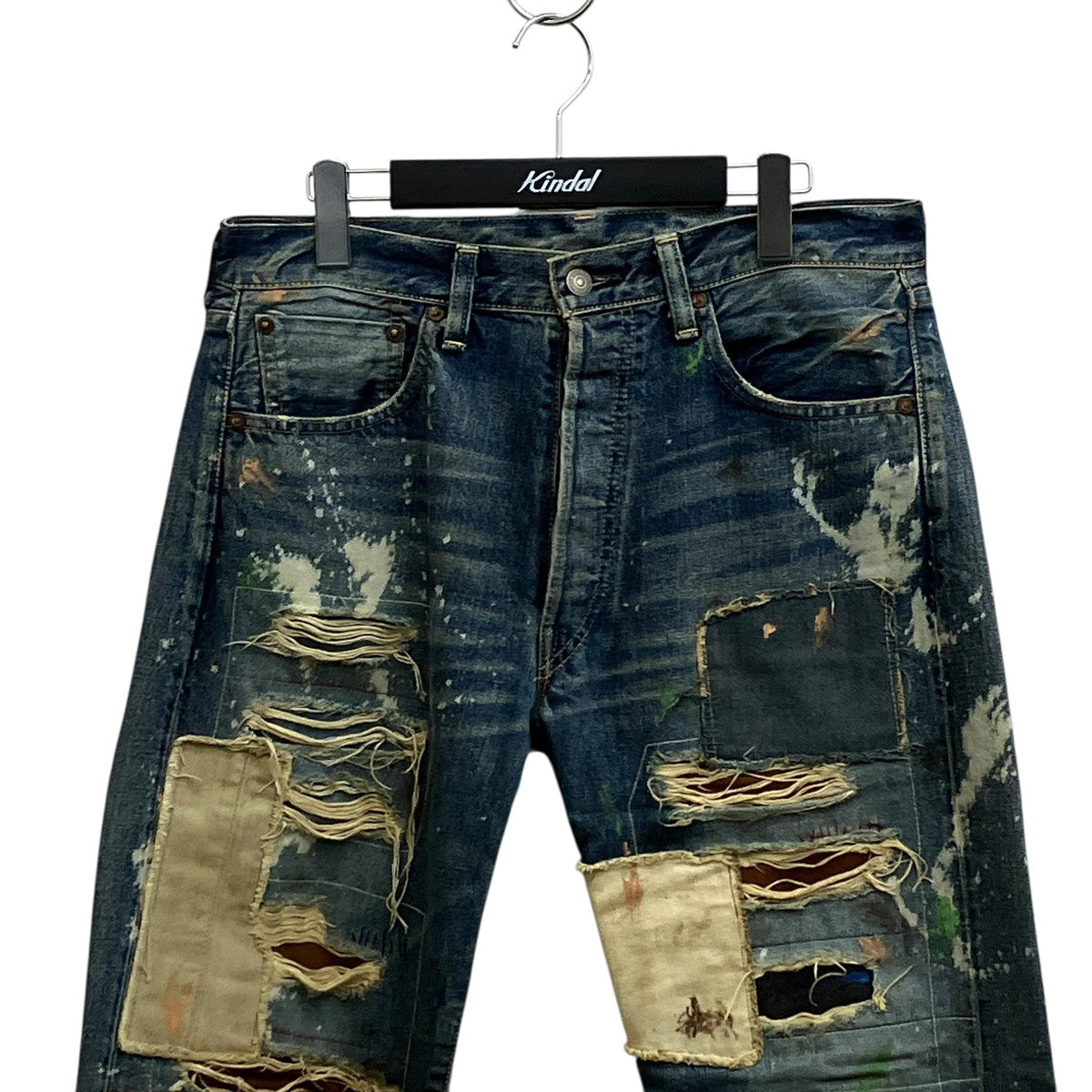 LEVI’S 復刻 501XX 1955年モデル 日本製 ビッグE 赤耳セルビッチ ハードウォーン＆リペアード デニムパンツ 55501-0049 古着・中古-3枚目のアイテム画像