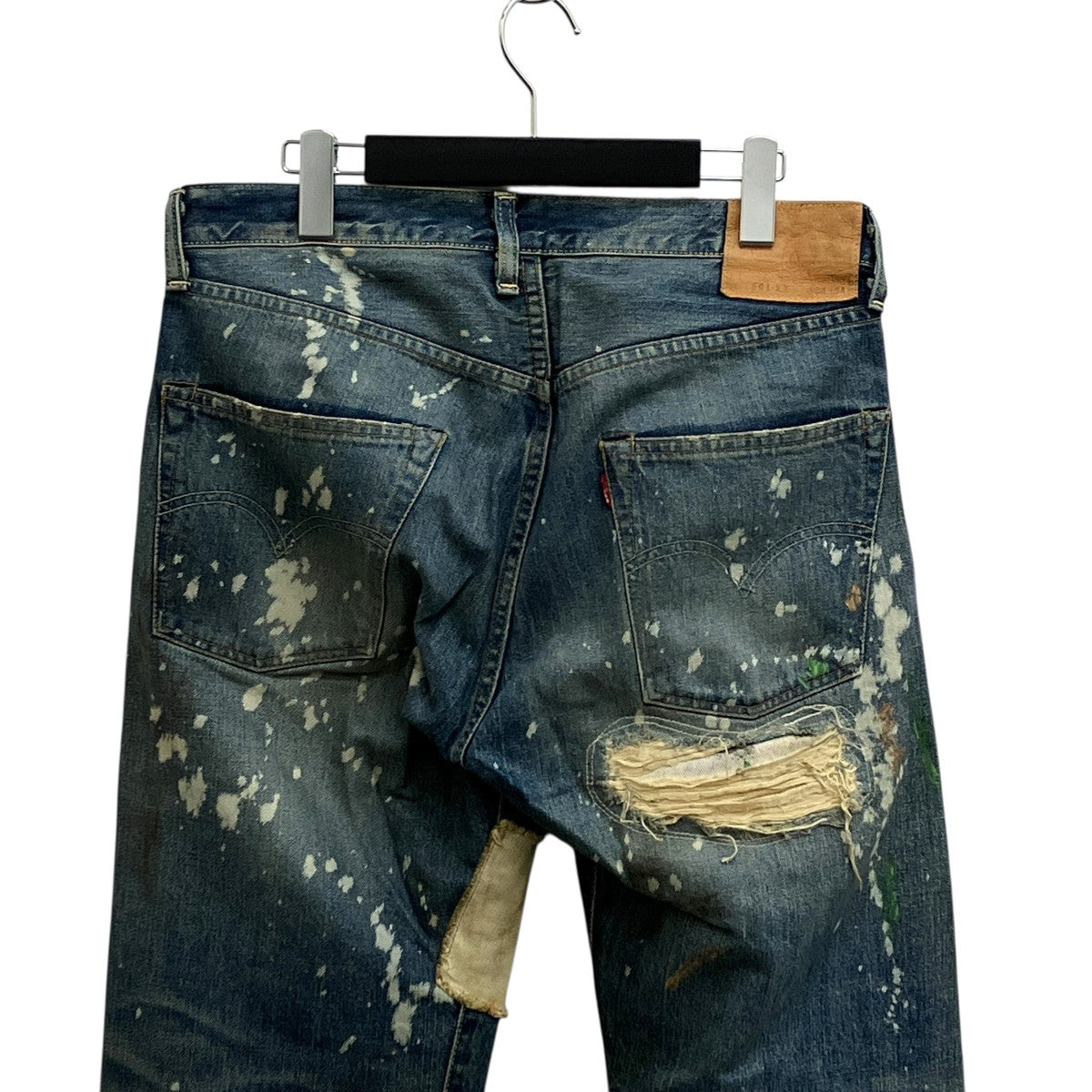 LEVI’S 復刻 501XX 1955年モデル 日本製 ビッグE 赤耳セルビッチ ハードウォーン＆リペアード デニムパンツ 55501-0049 古着・中古-4枚目のアイテム画像