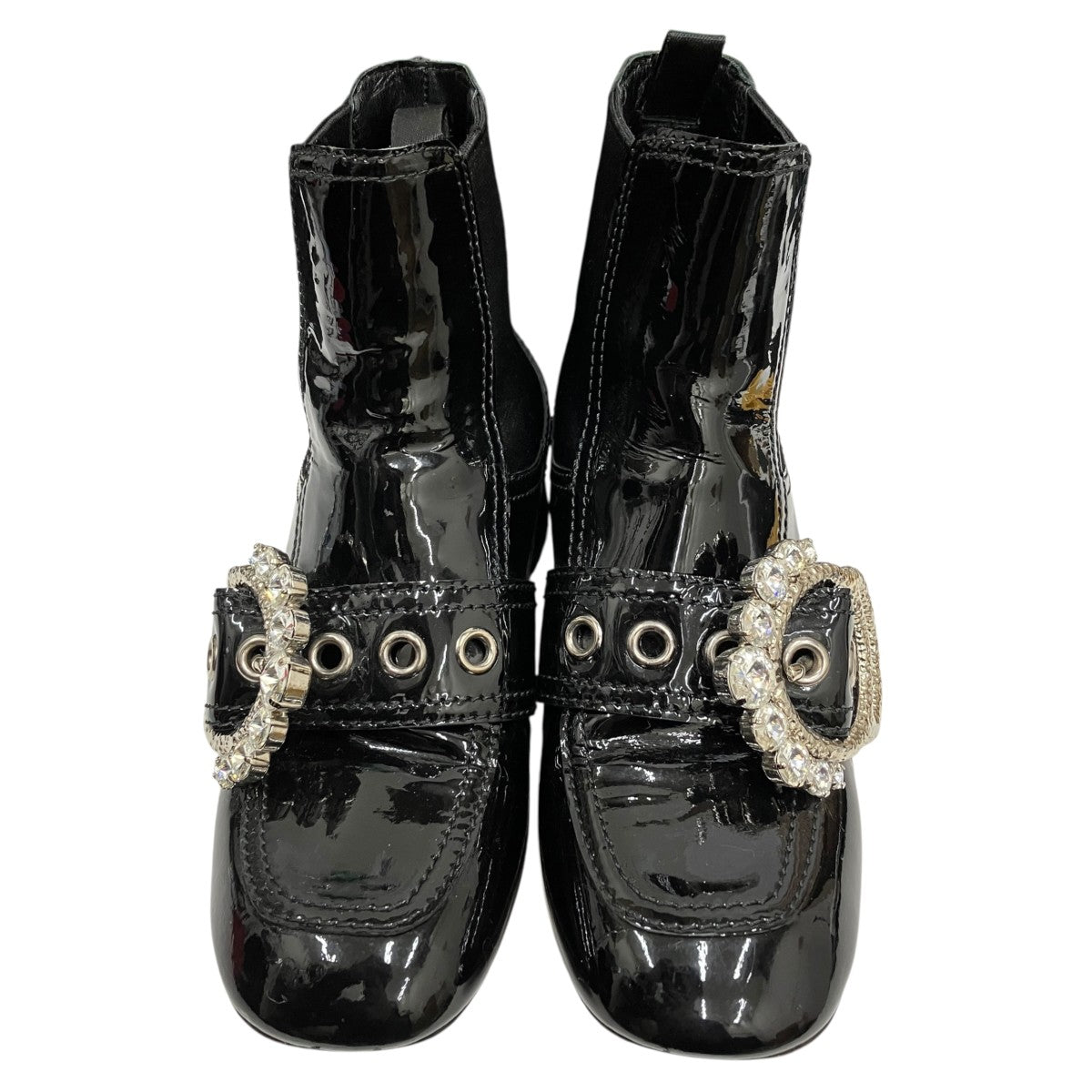 MIU MIU クリスタルビジューバックル パテントレザー アンクルブーツ 古着・中古-2枚目のアイテム画像