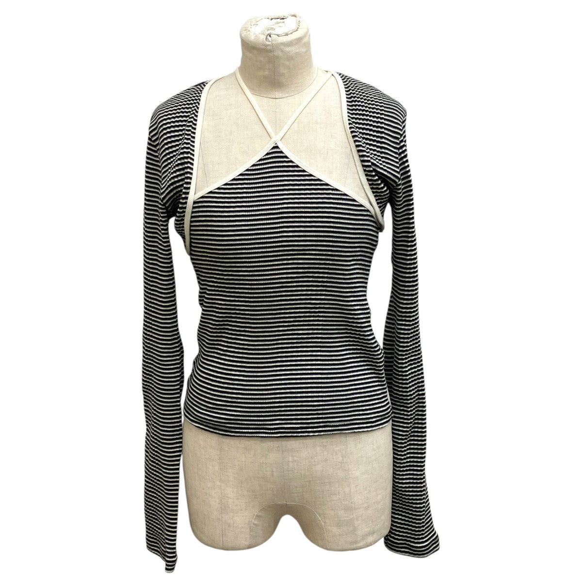 JOHN MASON SMITH COTTON RANDOM BORDER RIB CAMISOLE ＆ SLEEVE C Dキャミソールカーディガン25SCT-#730L 古着・中古-1枚目のアイテム画像