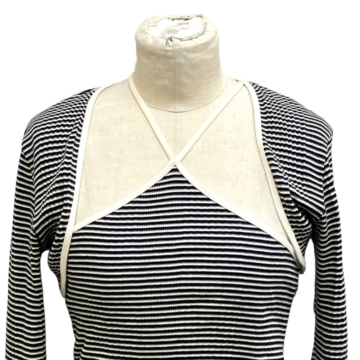 JOHN MASON SMITH COTTON RANDOM BORDER RIB CAMISOLE ＆ SLEEVE C Dキャミソールカーディガン25SCT-#730L 古着・中古-4枚目のアイテム画像