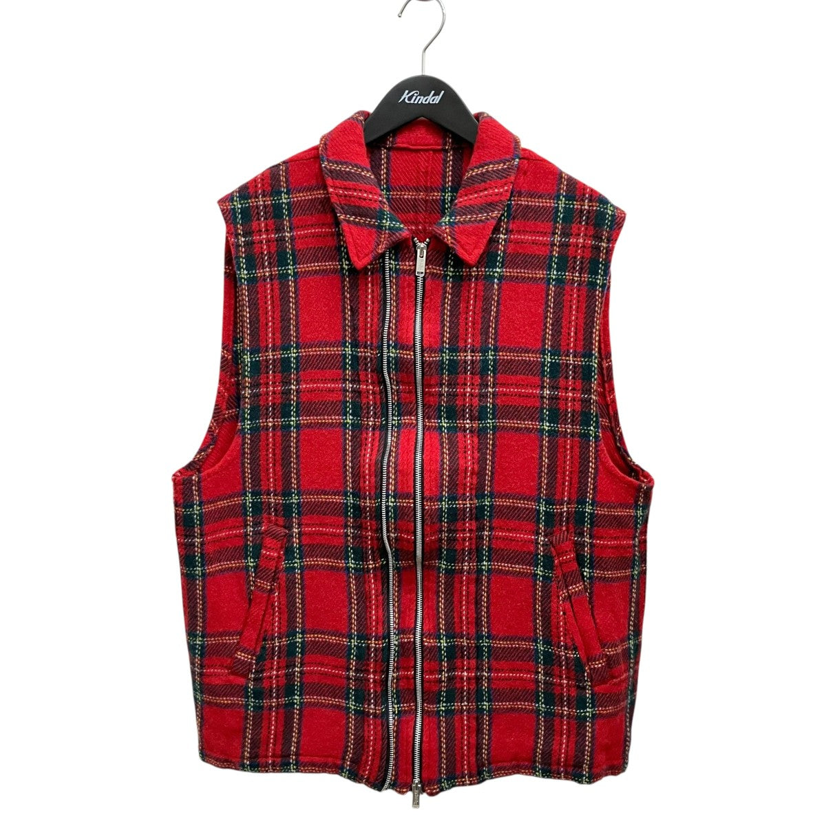 check plaid zip-front giletチェックベストUC2E4002