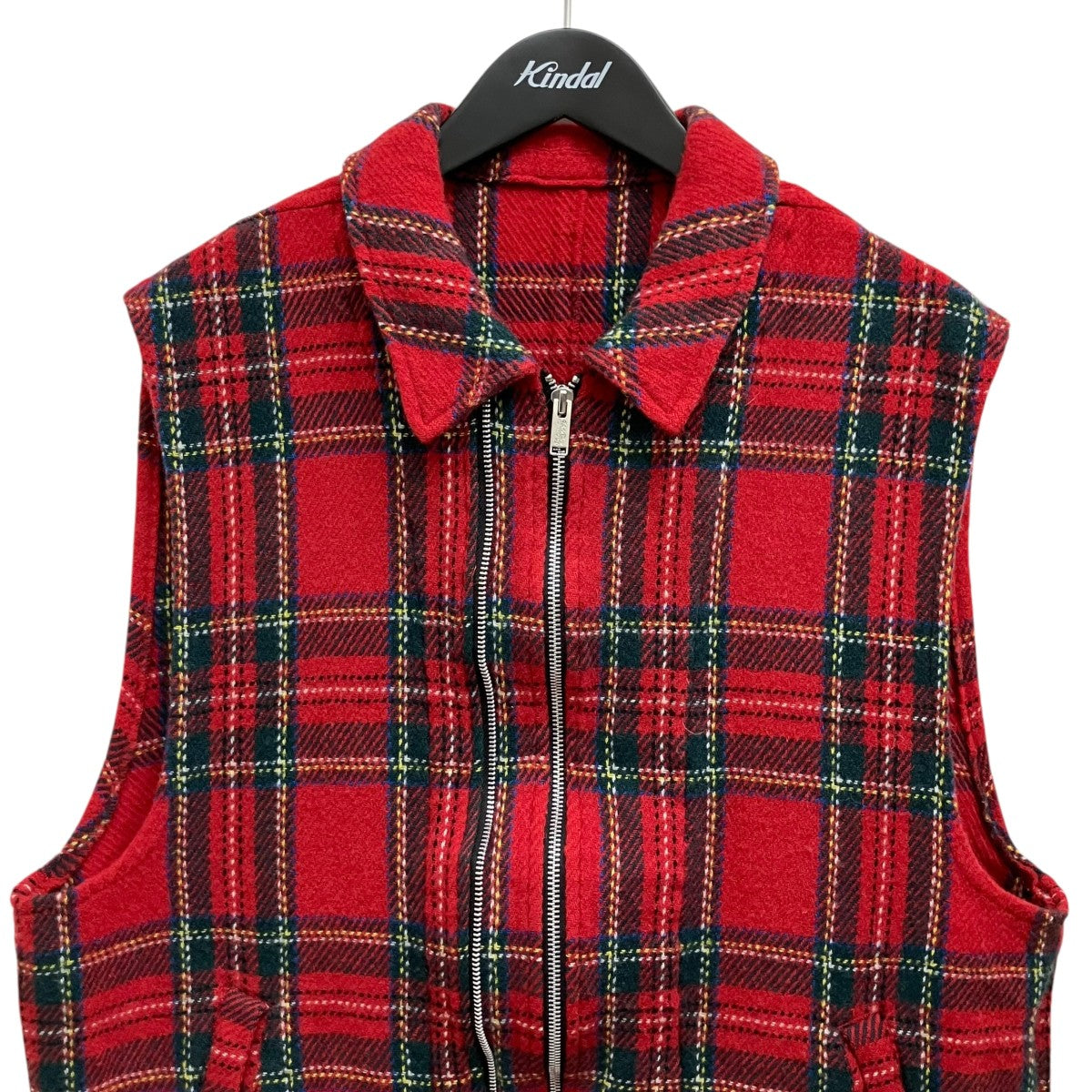 check plaid zip-front giletチェックベストUC2E4002