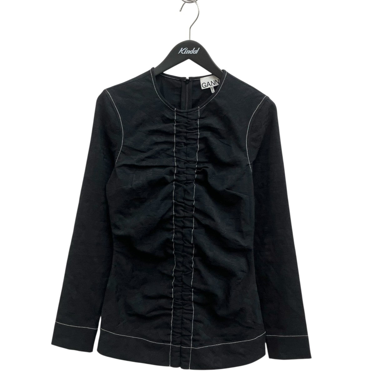 Ganni Stretch Jacquard Ruched Blouse長袖ブラウスEUH-52010-B 古着・中古-1枚目のアイテム画像