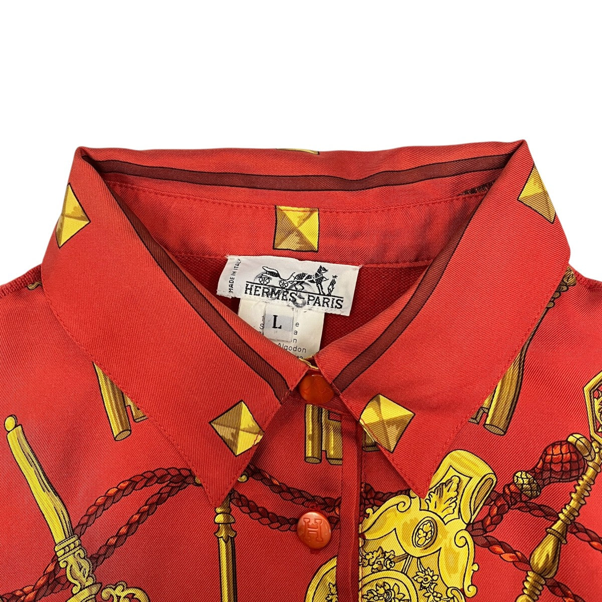 HERMES(エルメス) ツイルレーヌトップス長袖ブラウス レッド サイズ L
