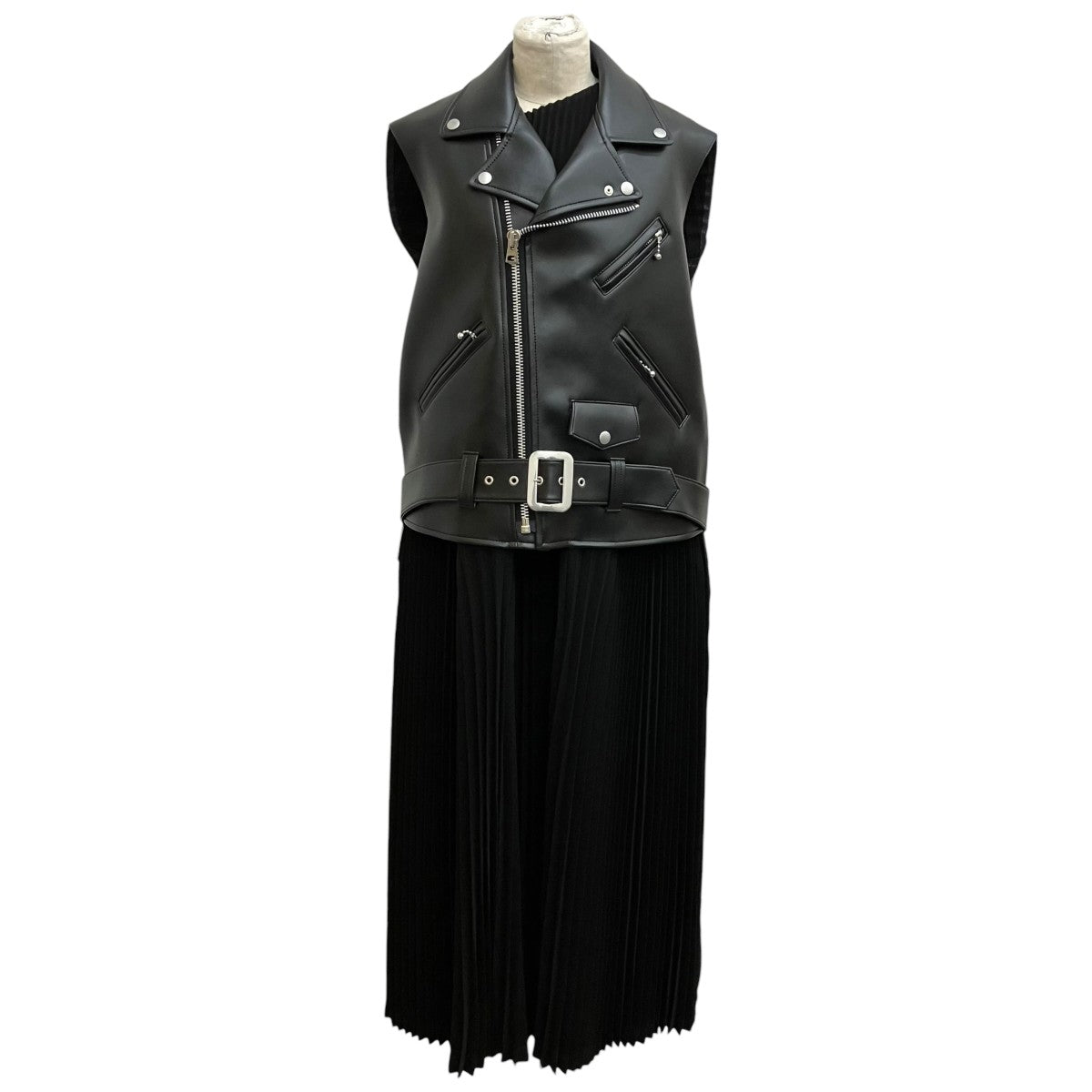 JUNYA WATANABE LEATHER JACKET DOCKING DRESS AD2025ノースリーブワンピースJP-O002 古着・中古-1枚目のアイテム画像