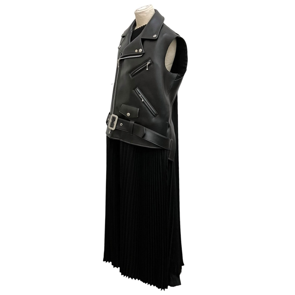 JUNYA WATANABE LEATHER JACKET DOCKING DRESS AD2025ノースリーブワンピースJP-O002 古着・中古-3枚目のアイテム画像