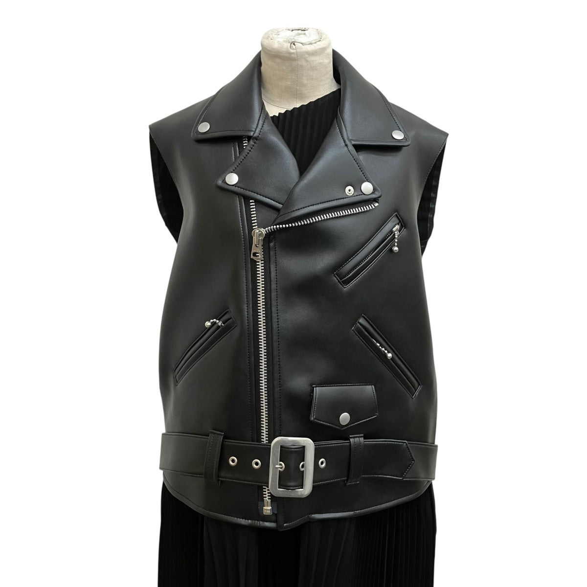 JUNYA WATANABE LEATHER JACKET DOCKING DRESS AD2025ノースリーブワンピースJP-O002 古着・中古-4枚目のアイテム画像