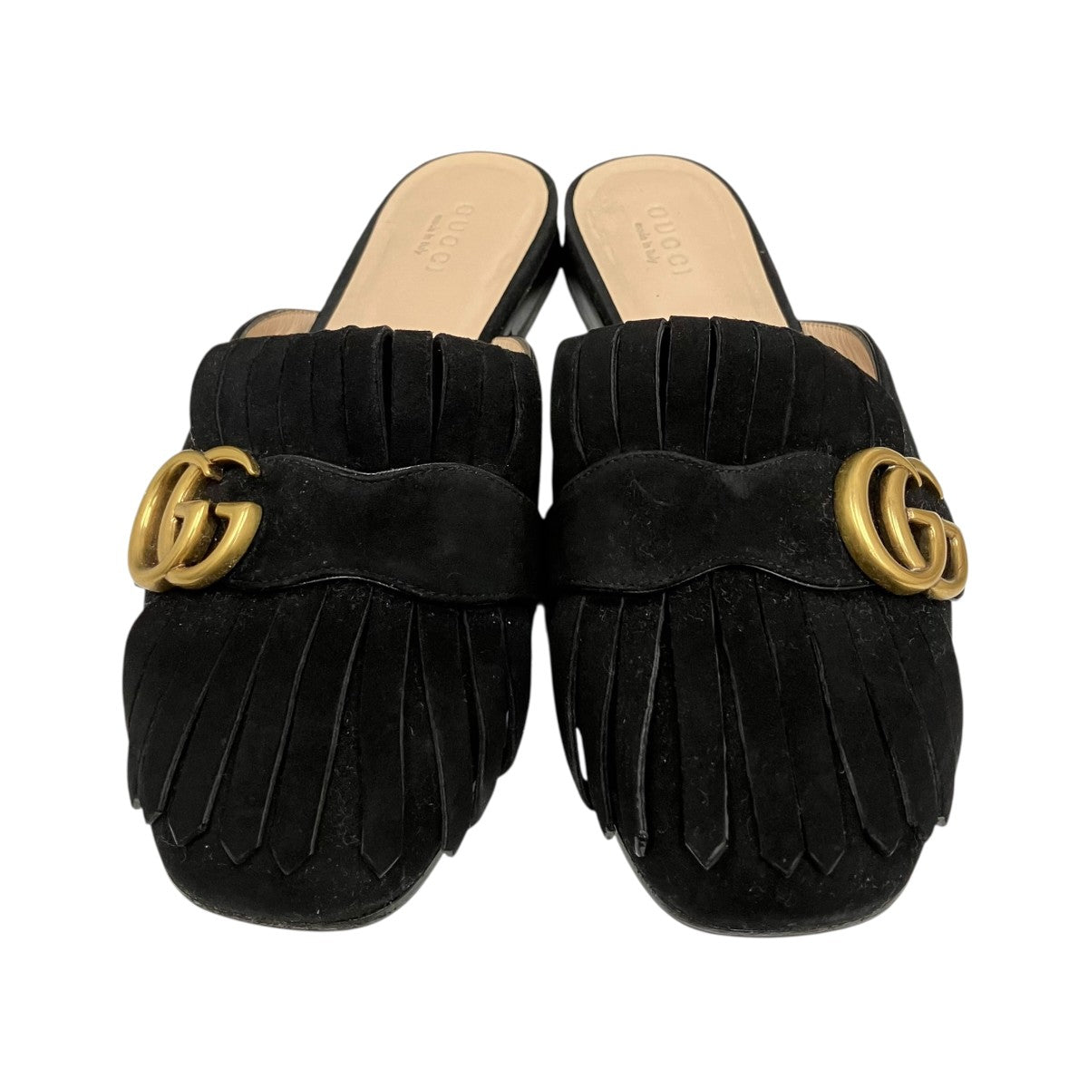 グッチ GGマーモント パール ローファー 36 GUCCI(グッチ) GGマーモント スエードローファーミュール ブラック
