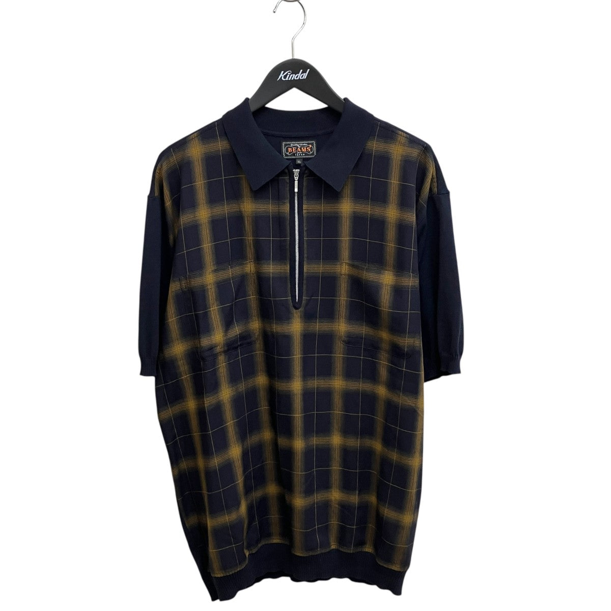 BEAMS Half Zip Panel Polo Ombre Plaidポロシャツ38-02-0075-156 古着・中古-1枚目のアイテム画像