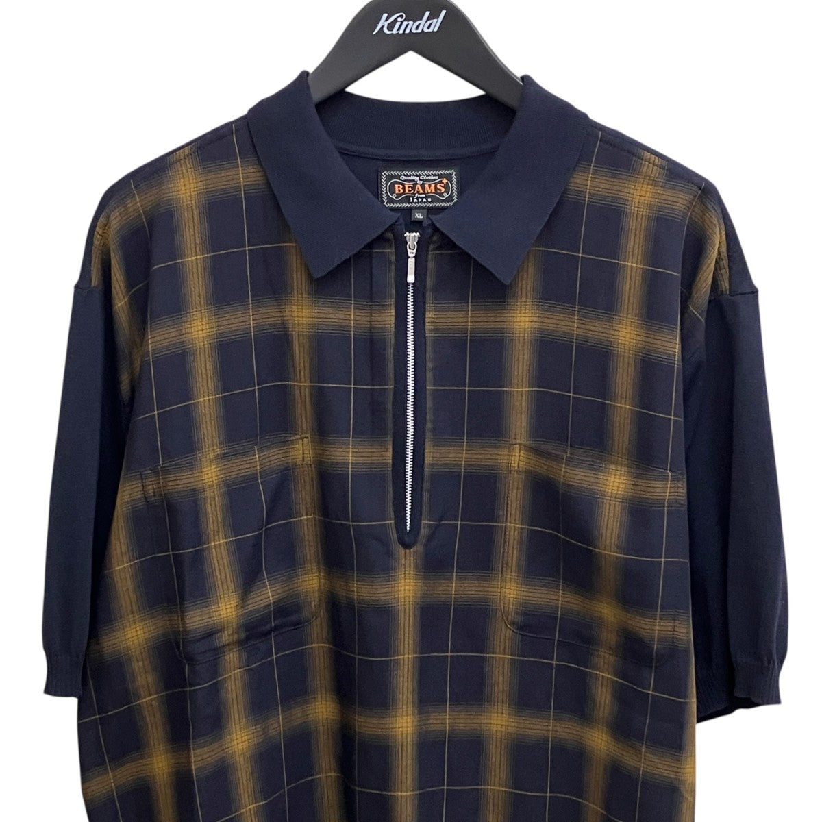 BEAMS Half Zip Panel Polo Ombre Plaidポロシャツ38-02-0075-156 古着・中古-3枚目のアイテム画像