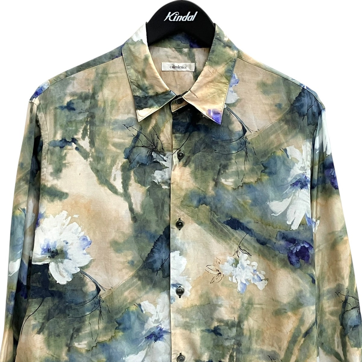 Calmlence 26SSRegular Collar Shirt Flower Print Silk Cupla．ブラウスSHIRT036 古着・中古-3枚目のアイテム画像
