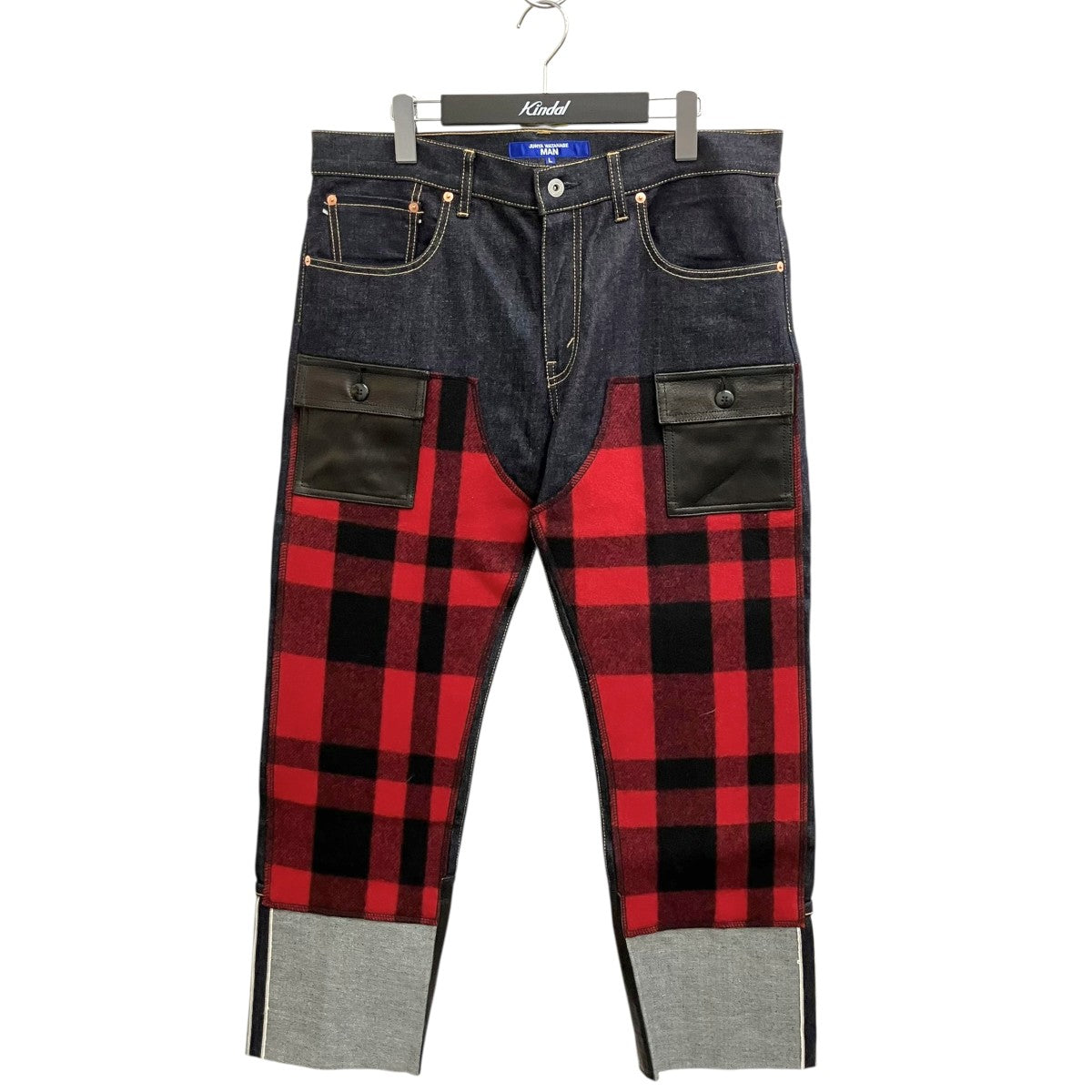 JUNYA WATANABE MAN 25AW フランネル切替レザーパッチデニムパンツ WP-P035 古着・中古-1枚目のアイテム画像