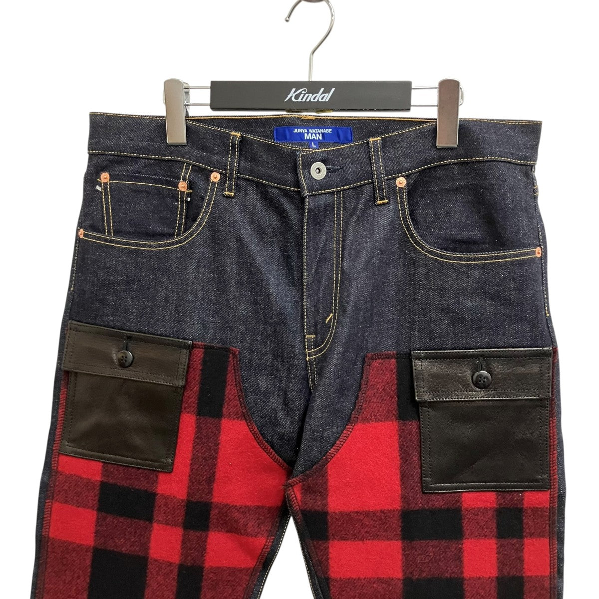 JUNYA WATANABE MAN 25AW フランネル切替レザーパッチデニムパンツ WP-P035 古着・中古-3枚目のアイテム画像