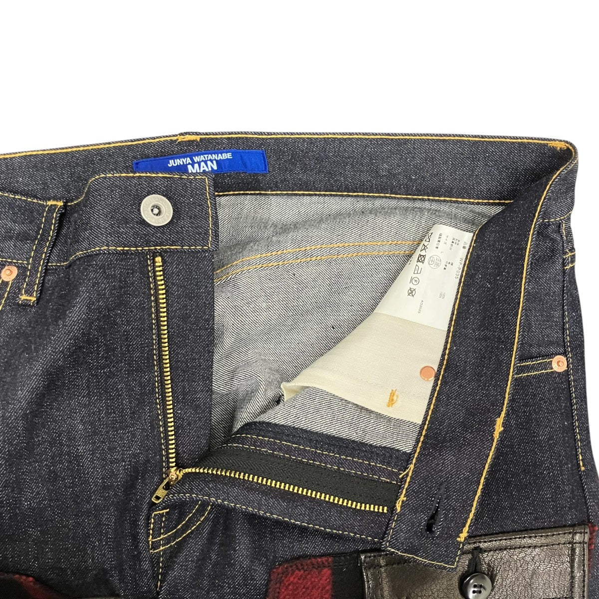 JUNYA WATANABE MAN 25AW フランネル切替レザーパッチデニムパンツ WP-P035 古着・中古-6枚目のアイテム画像