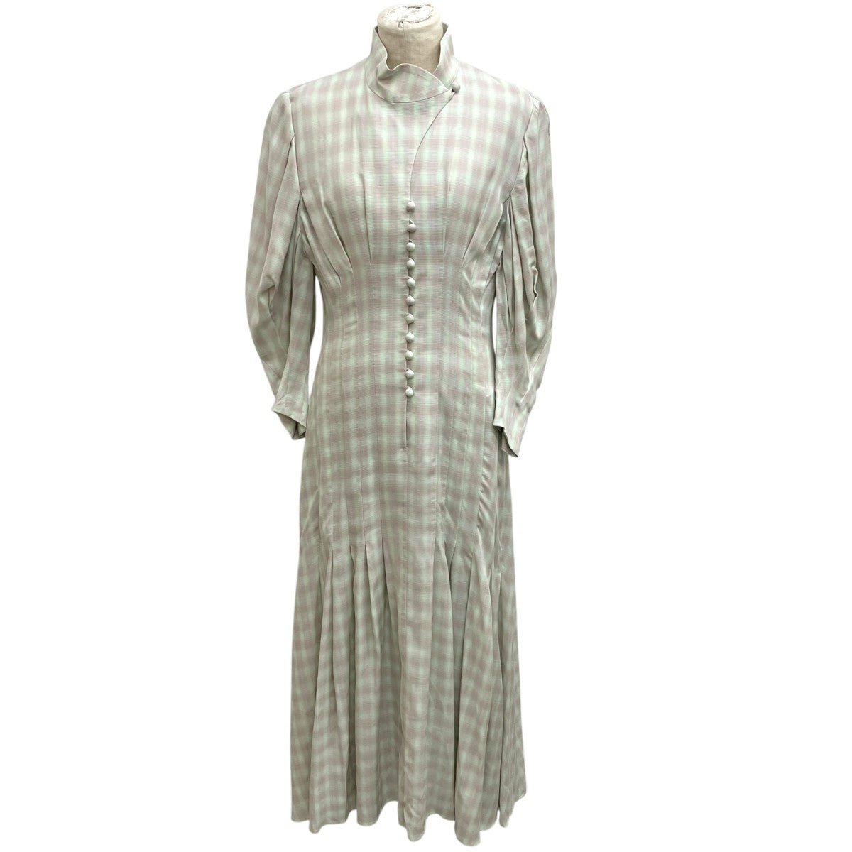 mame kurogouchi Linen Mix Ombre Check Flared DressワンピースMM23SS-DR005 古着・中古-1枚目のアイテム画像