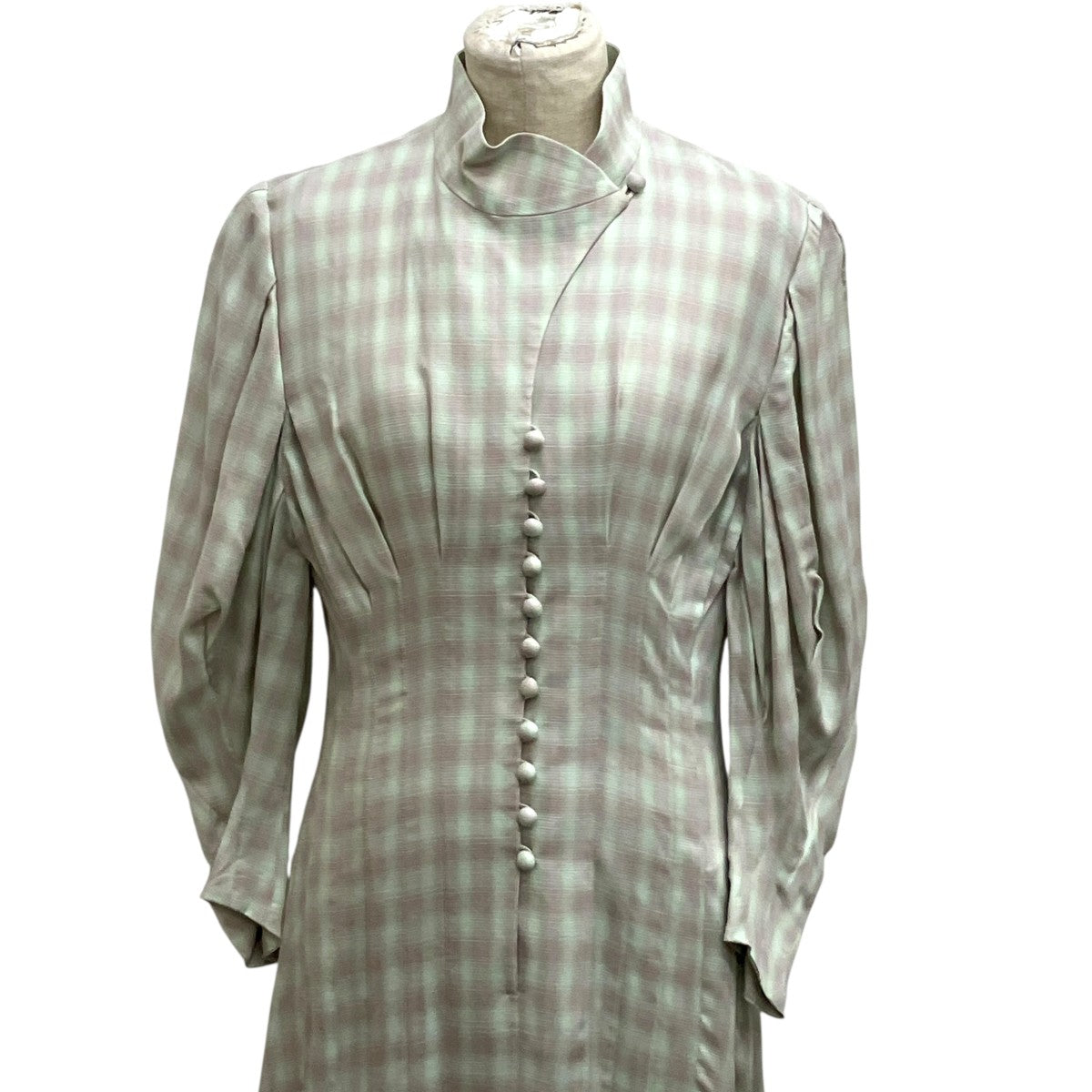 mame kurogouchi Linen Mix Ombre Check Flared DressワンピースMM23SS-DR005 古着・中古-4枚目のアイテム画像