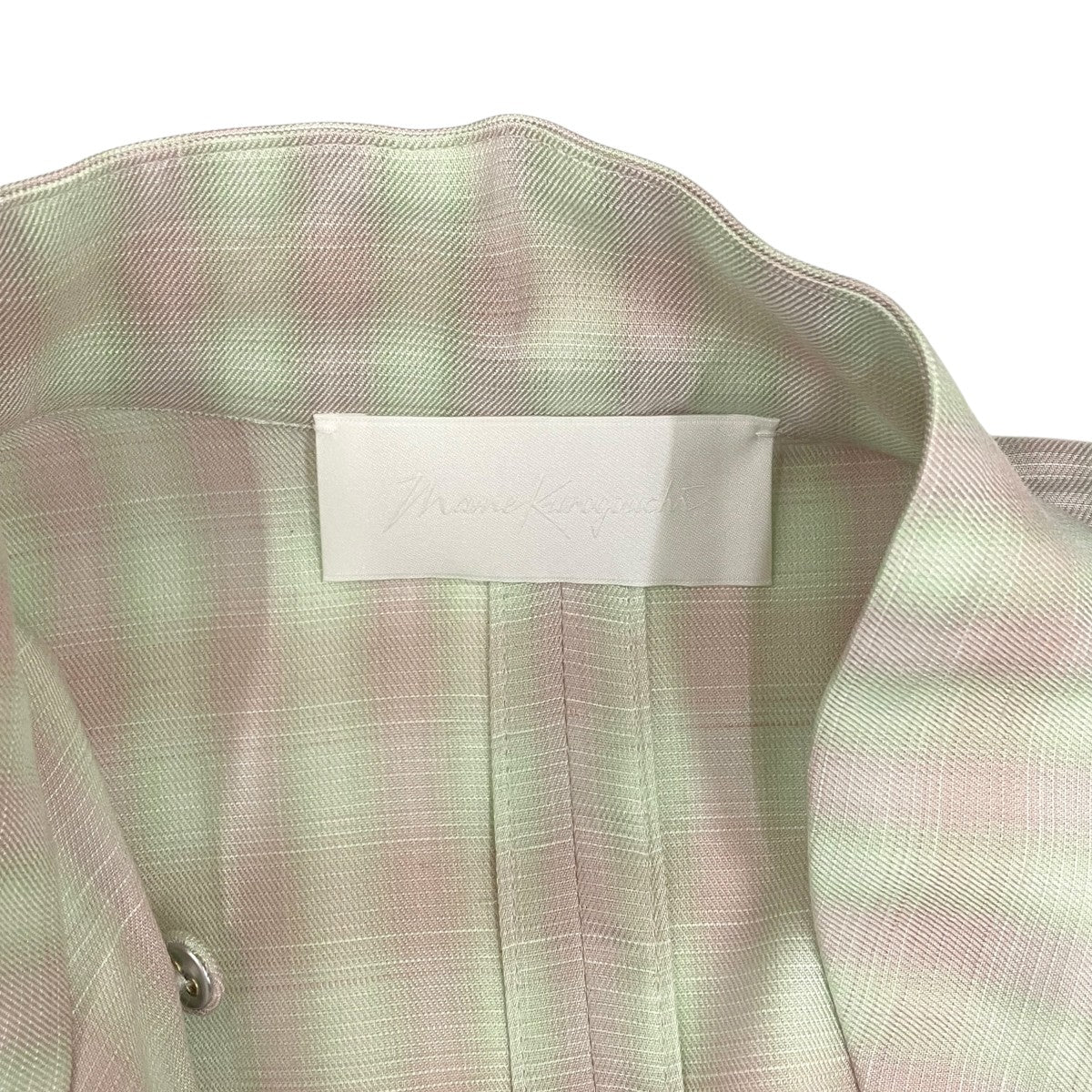 mame kurogouchi Linen Mix Ombre Check Flared DressワンピースMM23SS-DR005 古着・中古-6枚目のアイテム画像