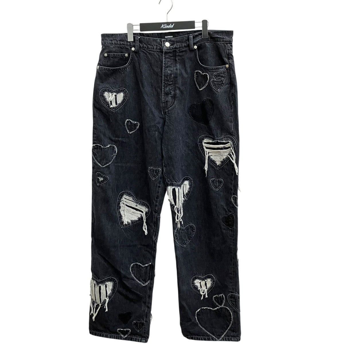 Heart patchwork straight-leg jeansデニムパンツ
