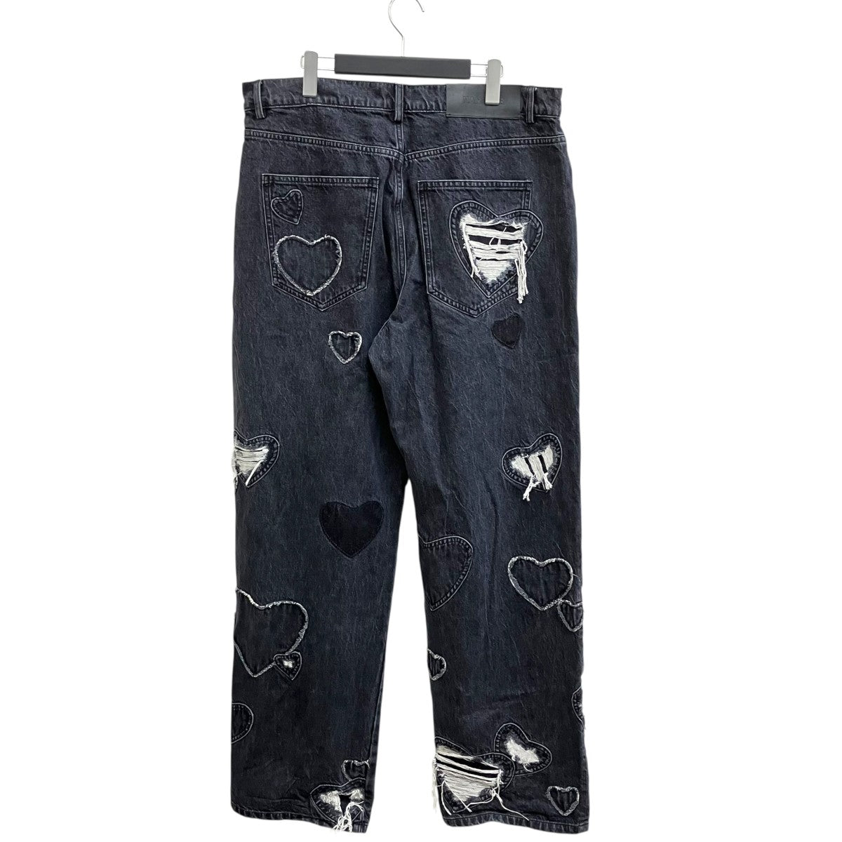 Heart patchwork straight-leg jeansデニムパンツ