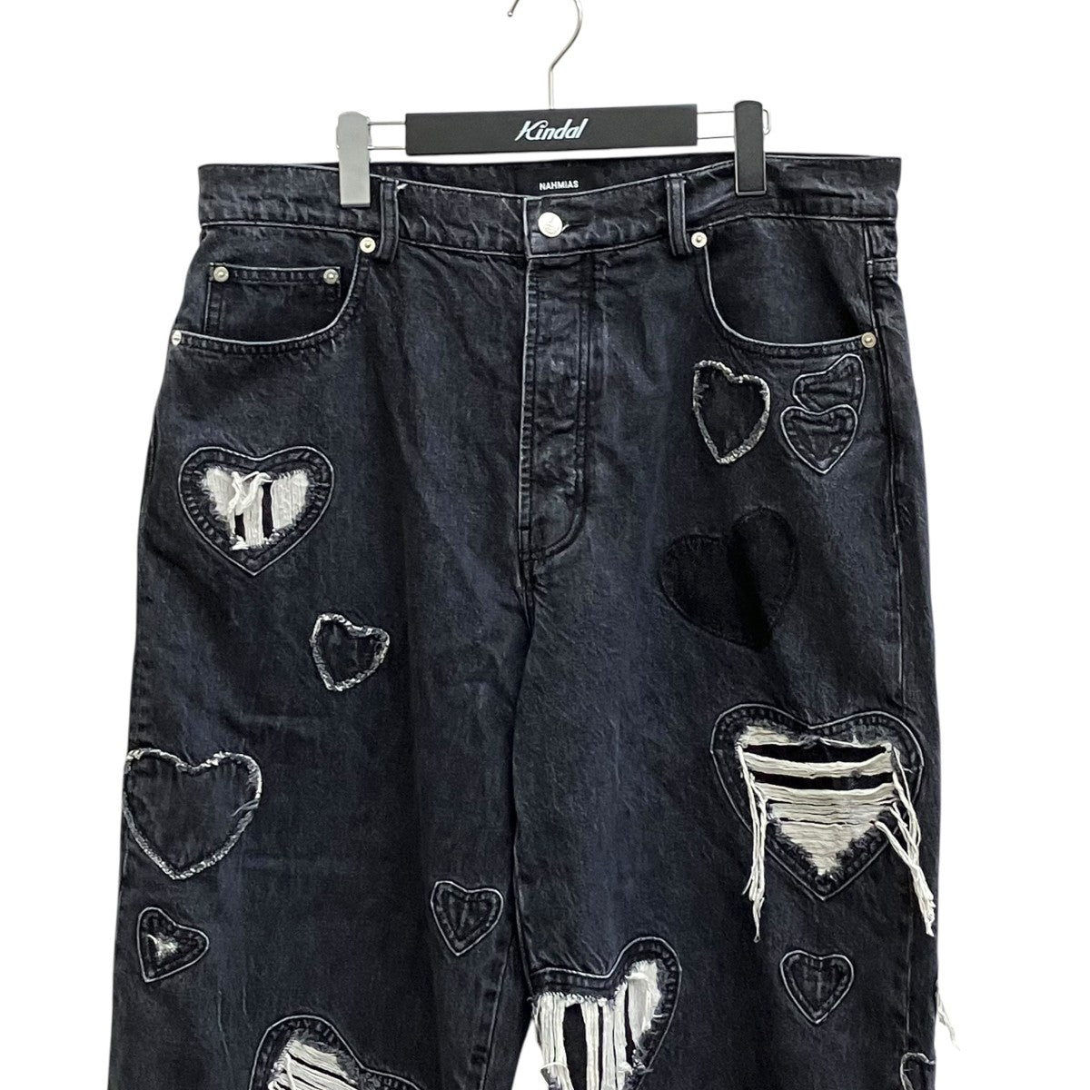 Heart patchwork straight-leg jeansデニムパンツ