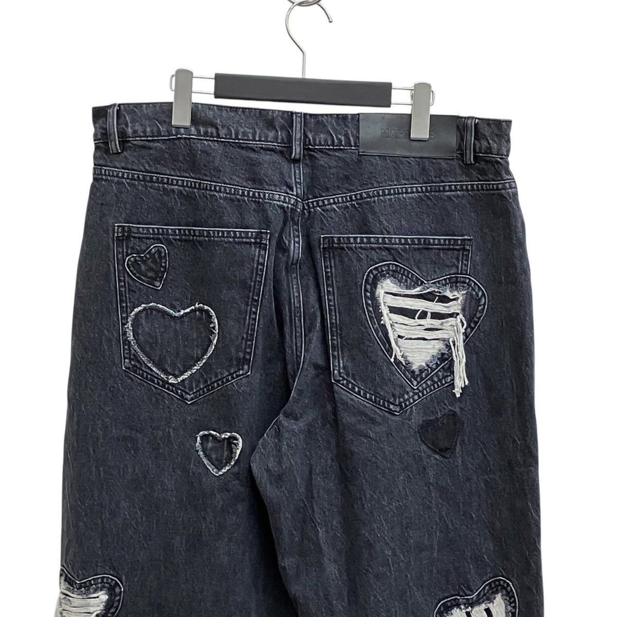 Heart patchwork straight-leg jeansデニムパンツ