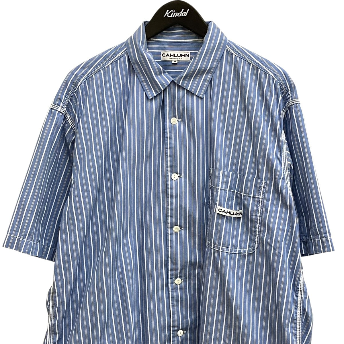 Magazine Pocket Chain Stitch Open Collar Shirtストライプシャツ1006390900003