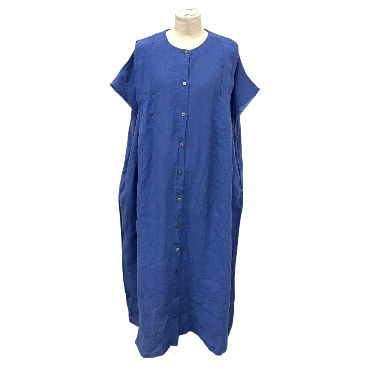 リネン近江晒しタックフレンチスリーブドレスワンピース01262-1169
