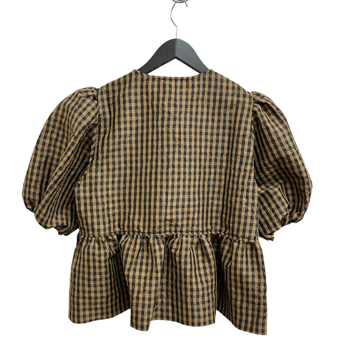 Crinkled Taffeta Check Peplum Blouseチェック半袖ブラウスA1040085