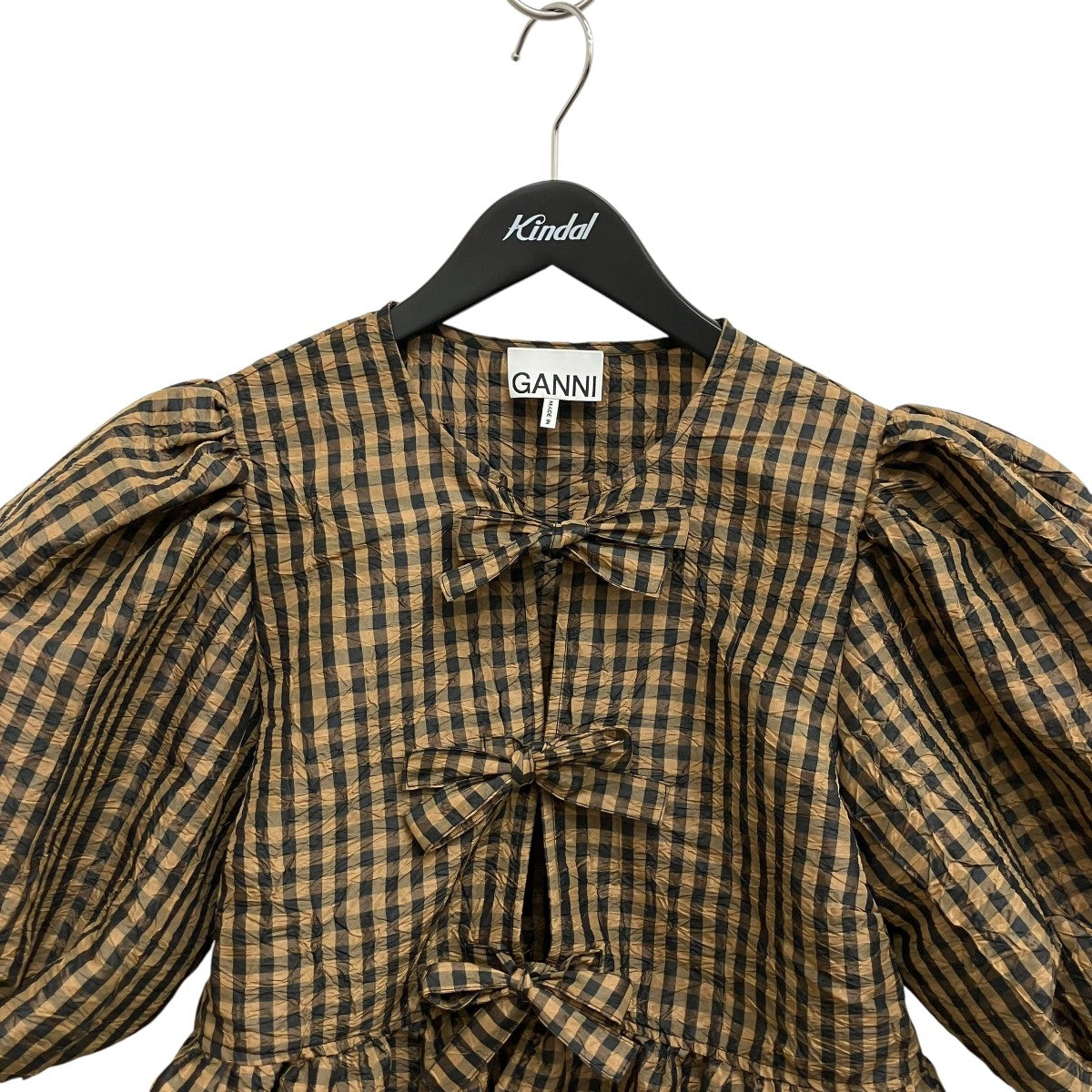 Crinkled Taffeta Check Peplum Blouseチェック半袖ブラウスA1040085