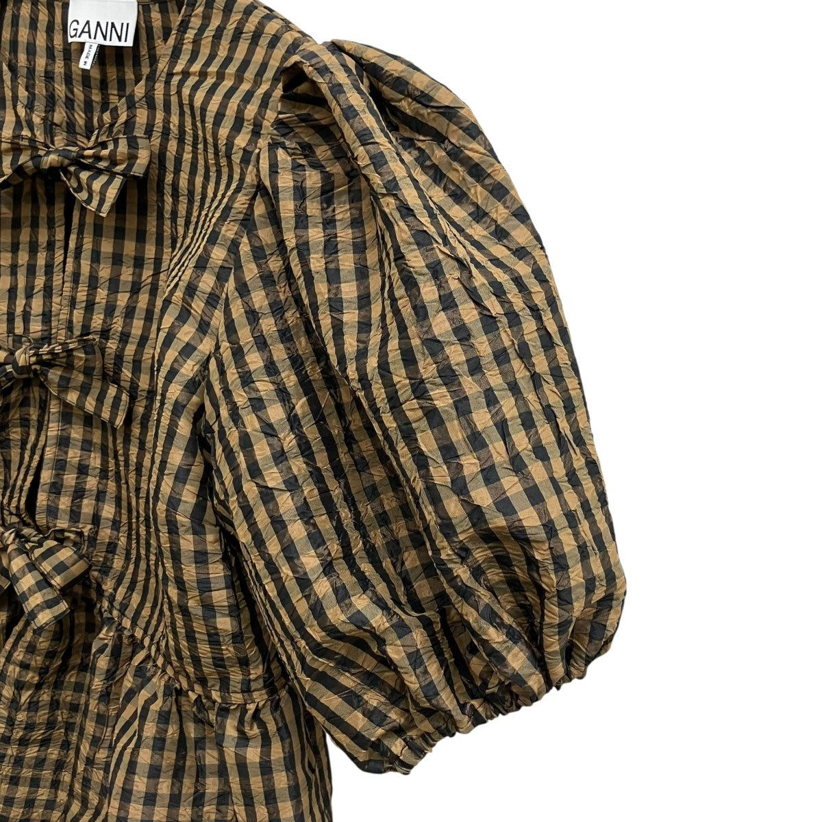 Crinkled Taffeta Check Peplum Blouseチェック半袖ブラウスA1040085