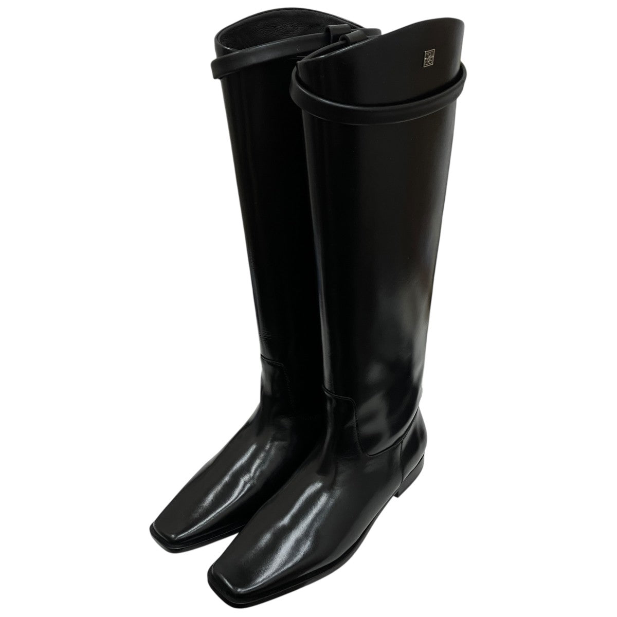 Box-leather riding boots blackロングブーツ