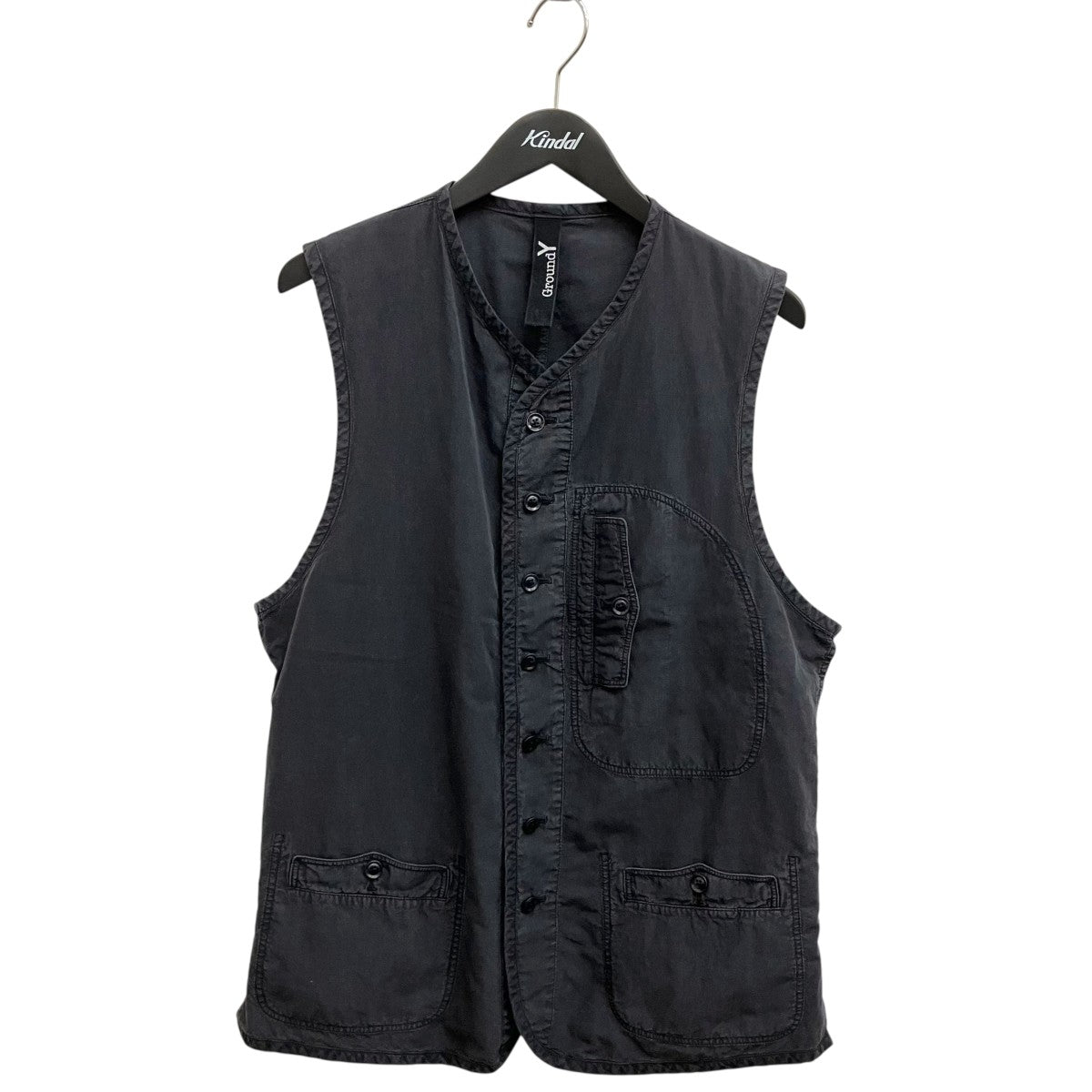 GROUND Y C NY SULFUR DYEING STONE WASH BIO PIPING VESTベストGL-V01-002 古着・中古-1枚目のアイテム画像