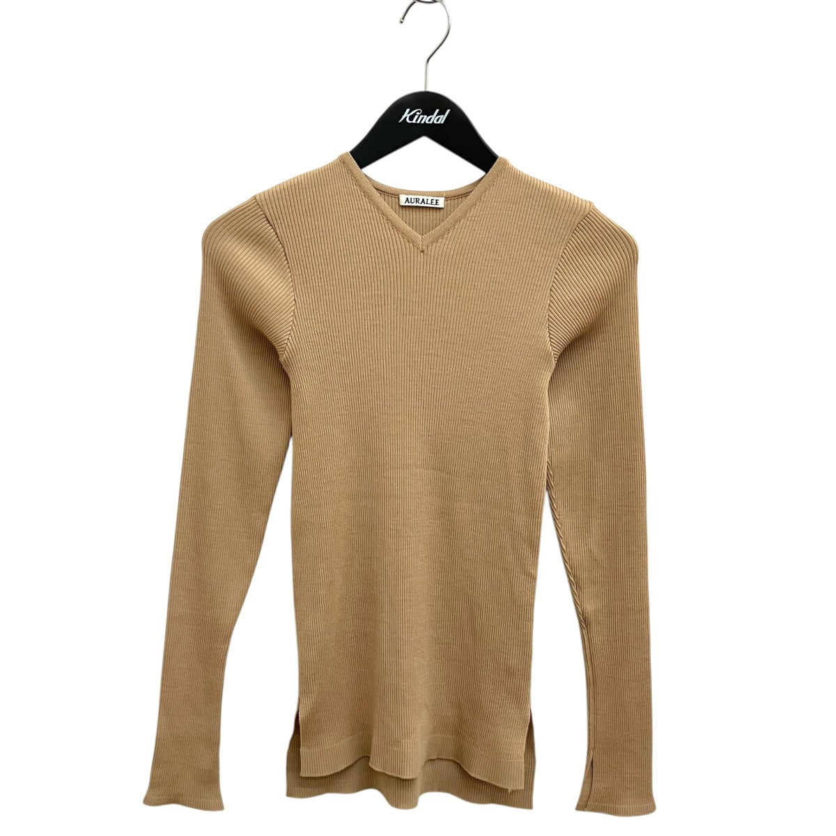 AURALEE SUPER FINE WOOL RIB KNIT Vネック薄手ニットA9AV02TR 古着・中古-1枚目のアイテム画像