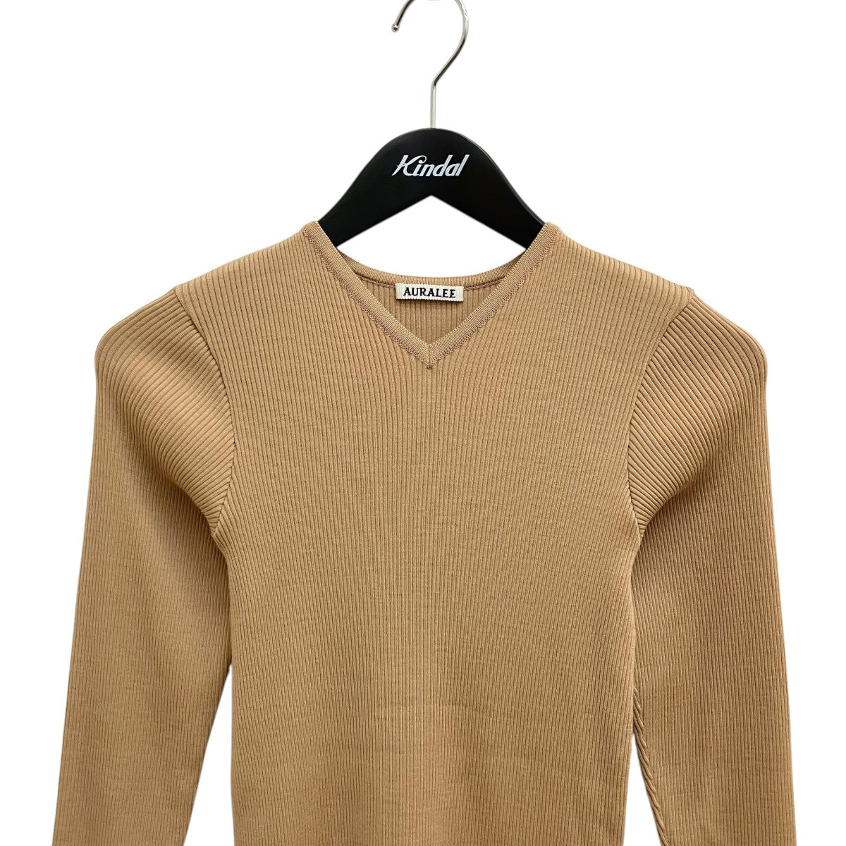 AURALEE SUPER FINE WOOL RIB KNIT Vネック薄手ニットA9AV02TR 古着・中古-3枚目のアイテム画像